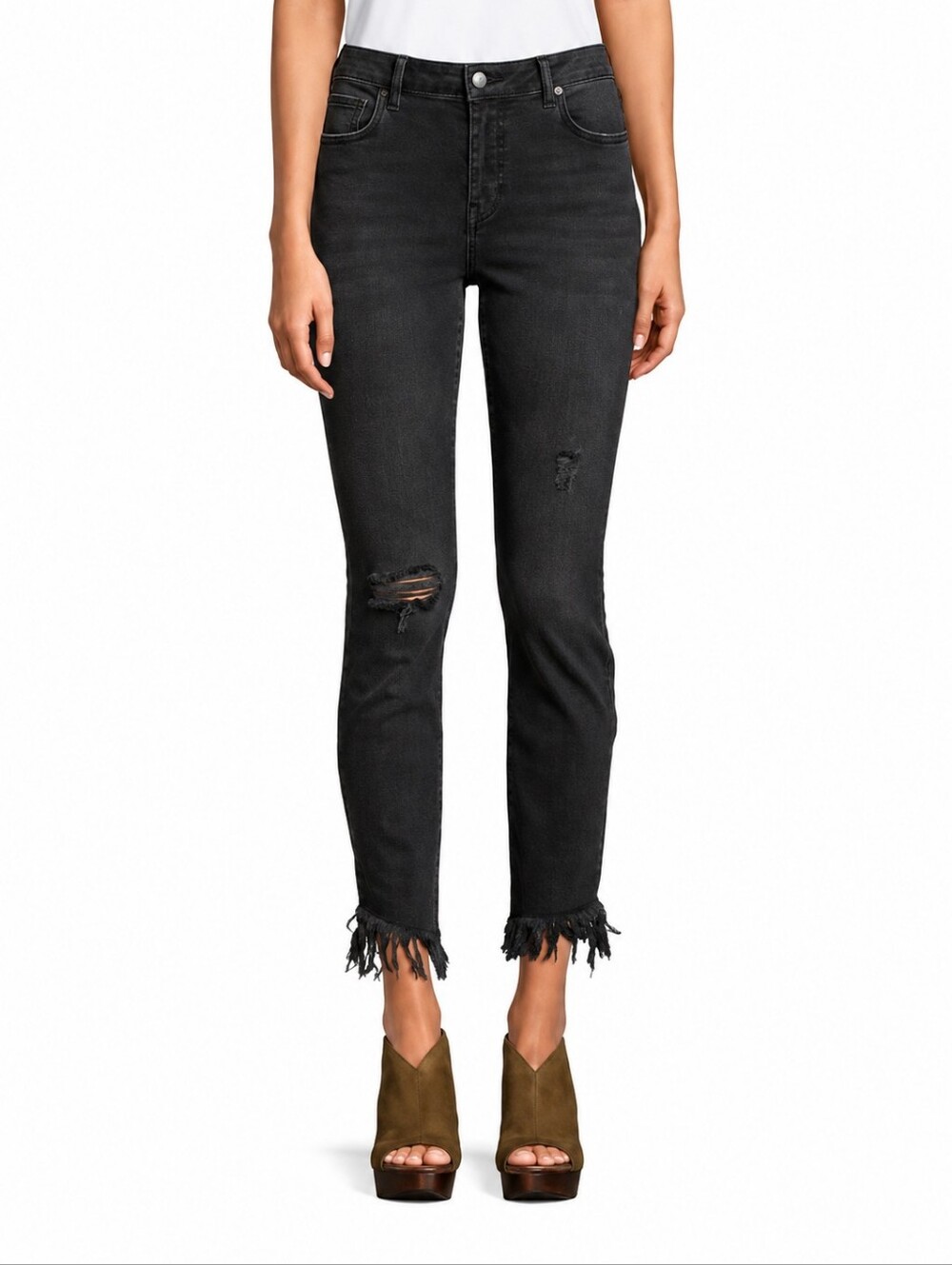 ❤ FREE PEOPLE GREAT HEIGHTS CROPPED DISTRESSED SKINNY FRINGE HEM JEANS, 0 (25)